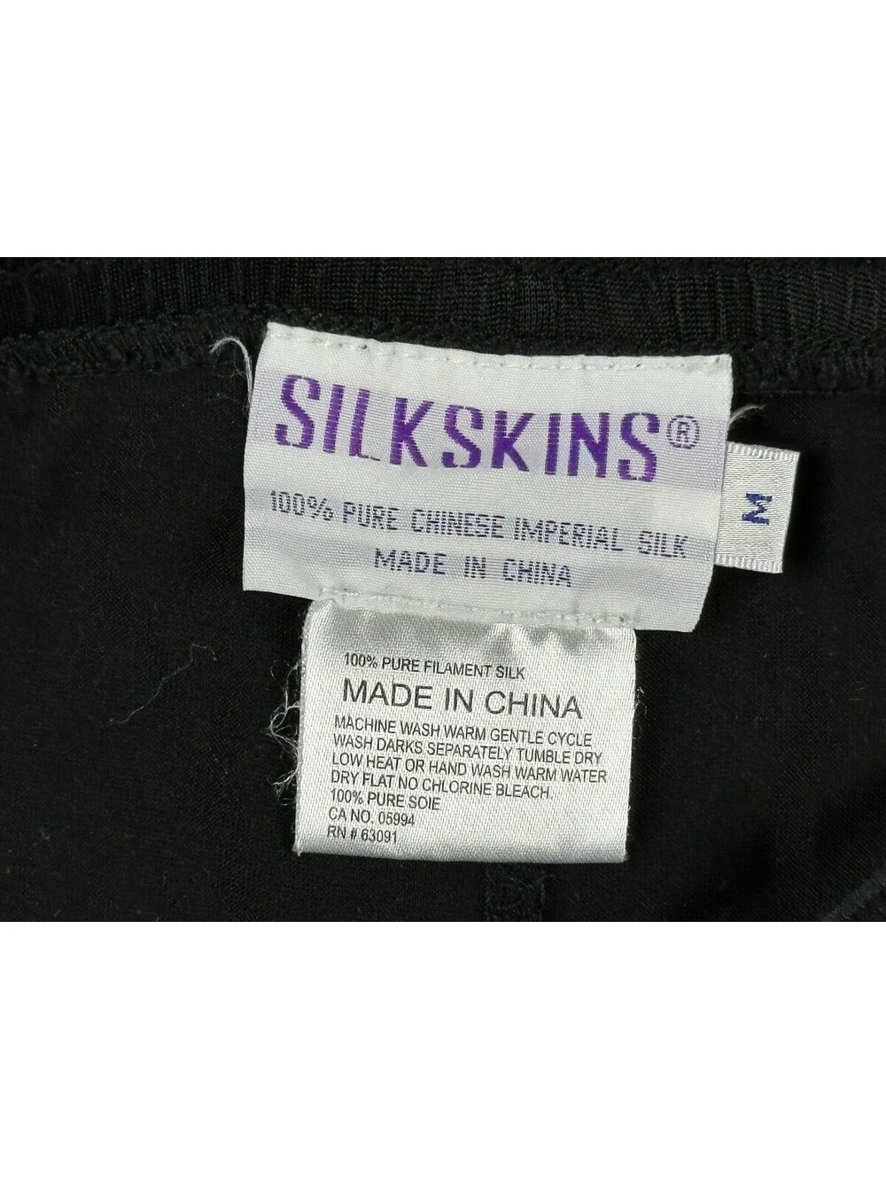 Silkskins Mens 100% Pure Silk Long Underwear Thermal Pants Base Layer Black Sz M